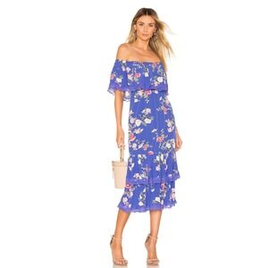 Lovers + Friends Feeling Blue OTS Elouise Tiered Floral Midi Dress Womens XS